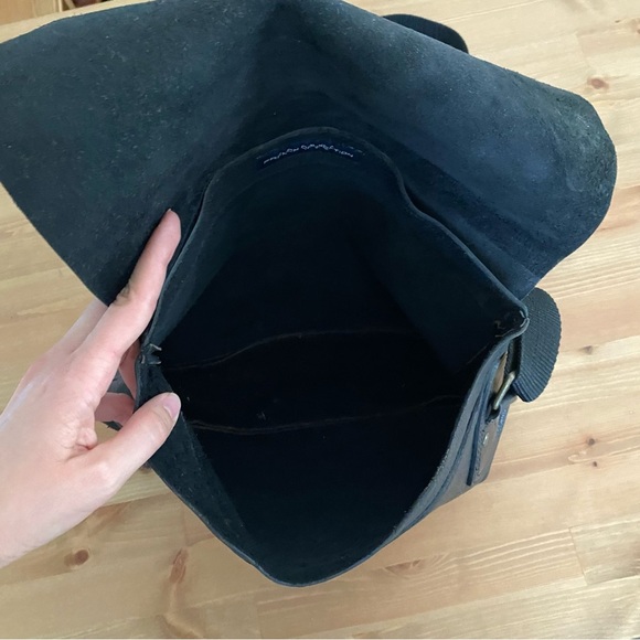 French Connection Black Leather Messenger Bag Adjustable Strap Unisex - Picture 7 of 15